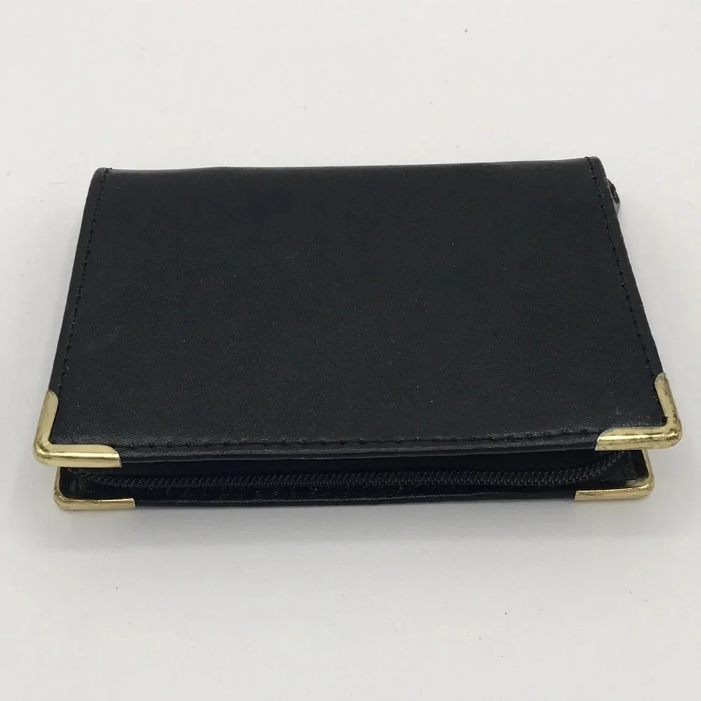 Black leather 32-card zippered credit card case